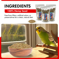 Morning Bird semillas de cáñamo, fuente de proteína y grasas saludables para plumas sanas.
