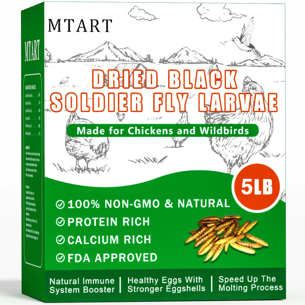 MTART larvas mosca soldado negra secas en paquete, fuente proteica para aves.