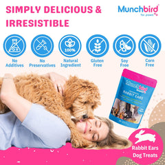 Munchbird orejas de conejo deshidratadas, cuidado dental natural para perros.