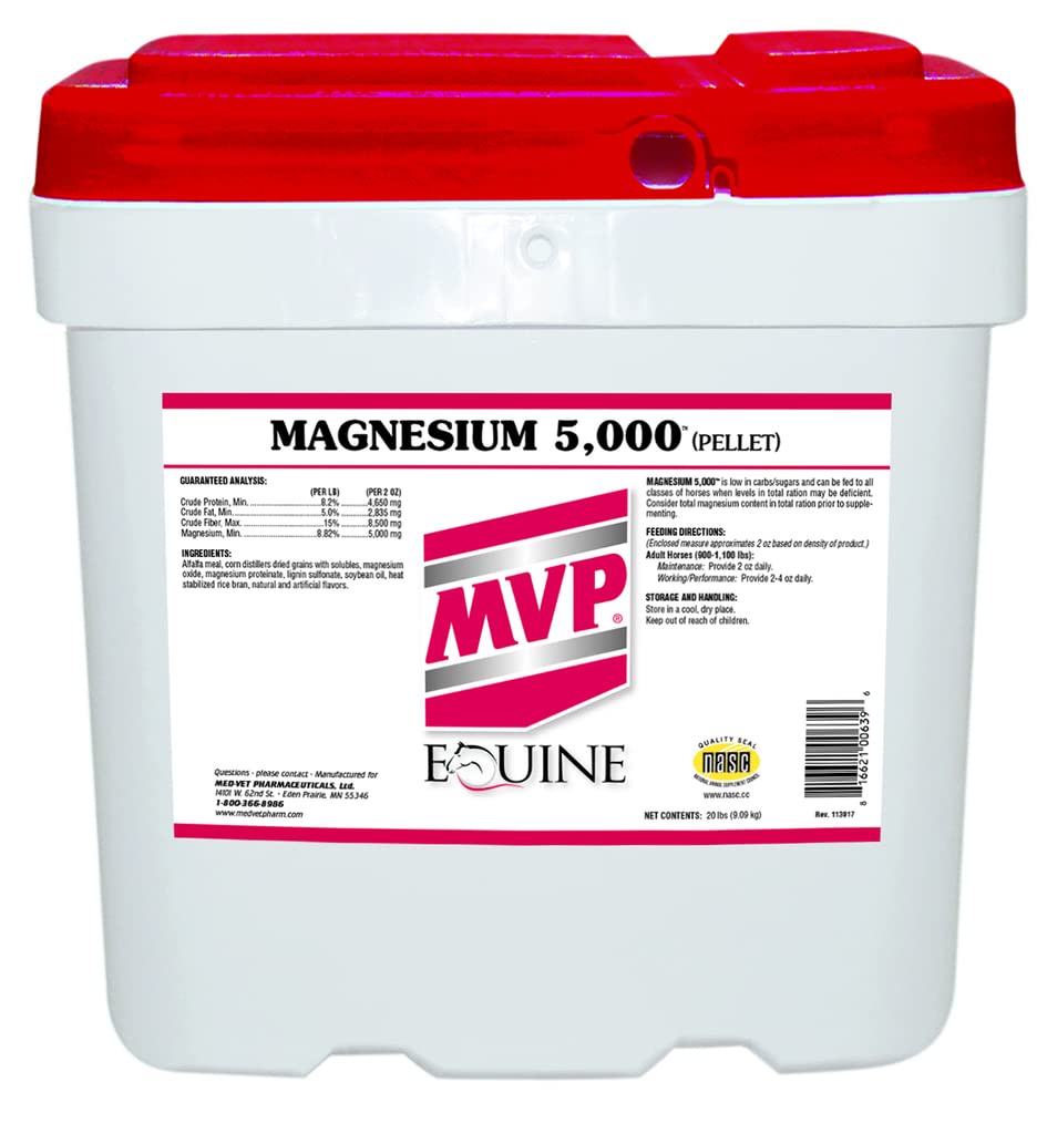 MVP Magnesium 5000, botella frontal, apoyo para la calma del caballo.