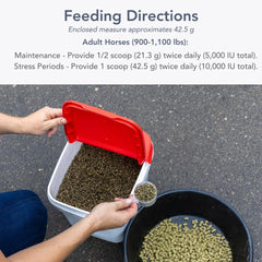 MVP Vitamina E 5000 en pellets, formato concentrado para nutrición equina estable.