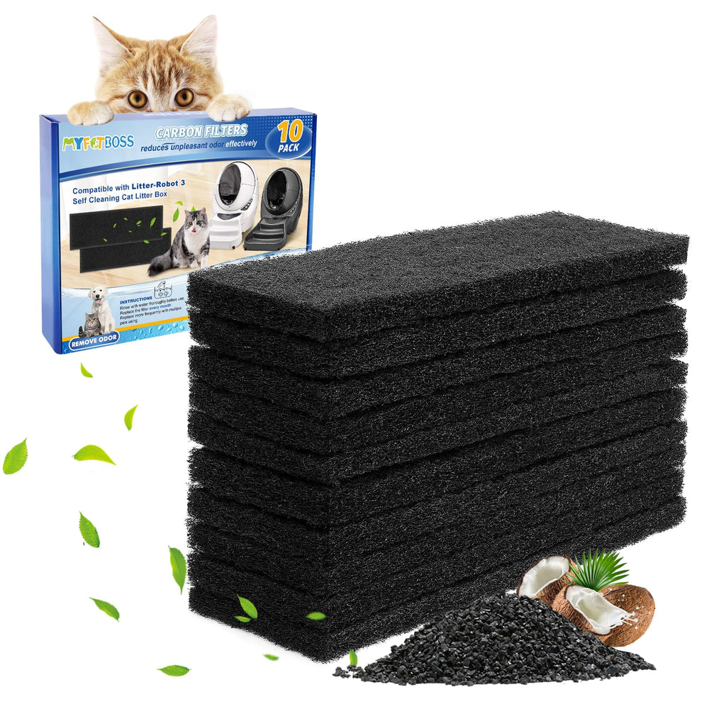 Filtro de carbono MyfatBOSS para Litter-Robot 3, pack de 10, elimina olores de forma continua.