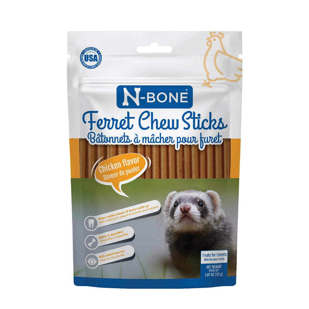 N-Bone Ferret Chew Sticks en paquete, sabor pollo para hurones.