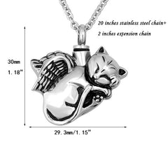 Pendiente urna NanMuc gato con alas, homenaje sereno.