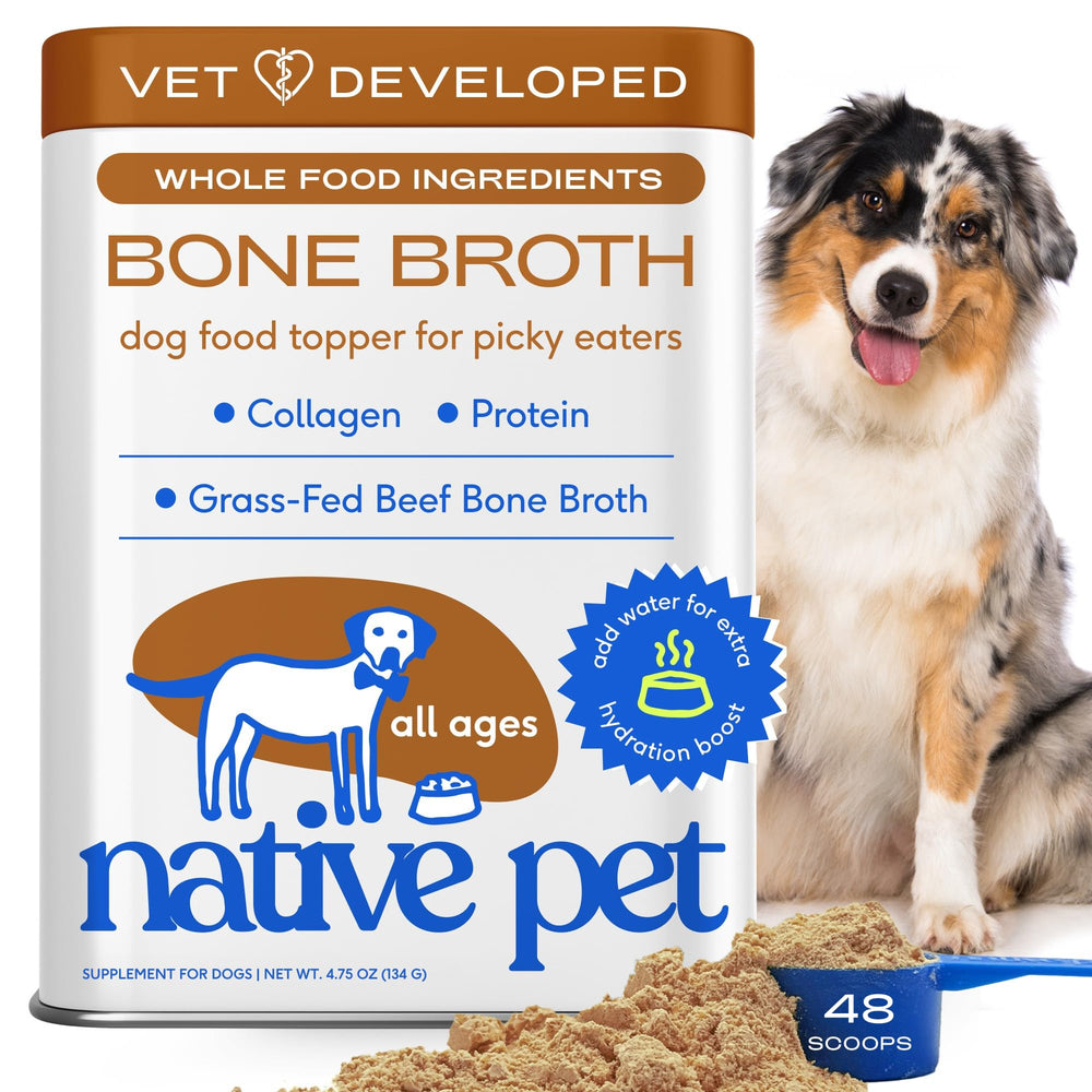 Native Pet caldos de huesos en empaque práctico para guardar entre comidas.