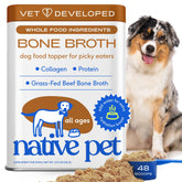 Native Pet caldos de huesos en empaque práctico para guardar entre comidas.