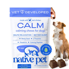 Native Pet Calming Chews: empaque visible para uso diario y calma suave
