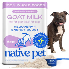 Native Pet leche de cabra en polvo, bote: energía y recuperación tras el ejercicio.