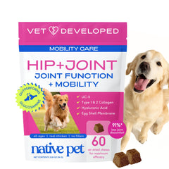 Native Pet Mobility Care botella: apoyo diario para la movilidad de perros.