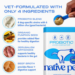 Native Pet Probiotics mezcla-alimento-humedo-seco, se integra en comida diariamente