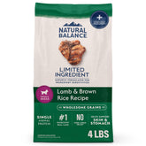 Natural Balance croquetas de cordero y arroz en bolsa de 4 libras, ideal para perros pequeños.