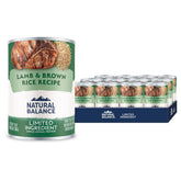 Natural Balance Lamb Brown Rice en lata para perros, proteína de cordero de alta calidad.