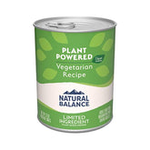 Natural Balance: lata vegetariana basada en plantas para perros, nutrición completa.