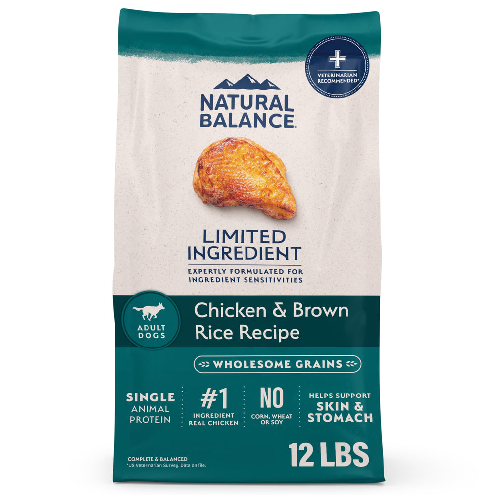 Natural Balance pollo-arroz-integral, bolsa de 12 libras, apoyo digestivo saludable para perros adultos