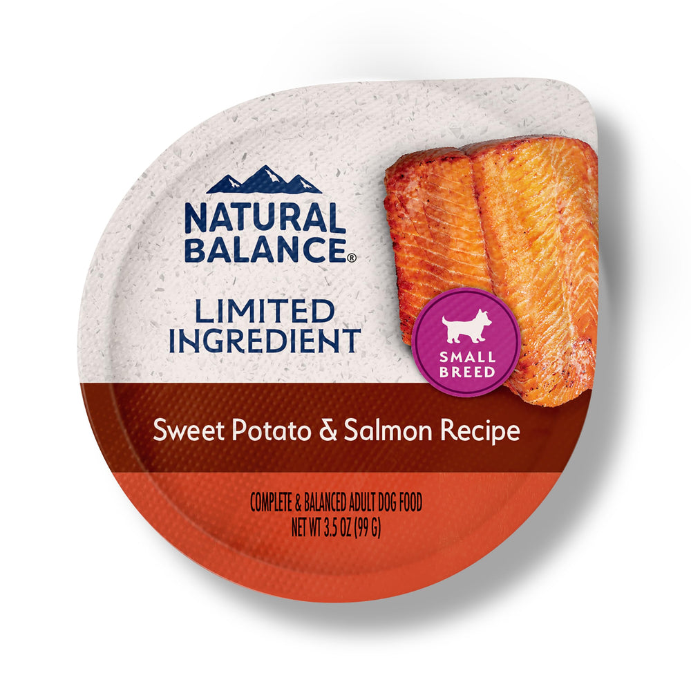 Natural Balance salmón y batata en lata de 3.5 oz, opción de comida húmeda premium.