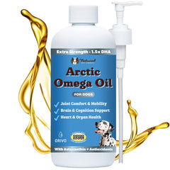 Natural Dog Company Arctic Omega Oil en botella con etiqueta, apoyo a piel y pelaje