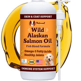 Natural Dog Company Wild Alaskan Salmon Oil, botella-vertido-en-comida, mejora brillo del pelaje.
