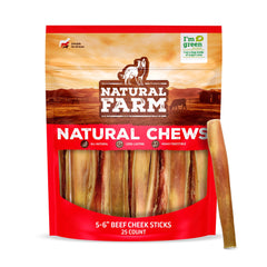 Natural Farm barra mejilla de res, 25 piezas, 5-6 pulgadas, premiar y entretener a perros.