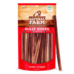 Natural Farm Bully Sticks de 12 pulgadas para perros, masticación prolongada.