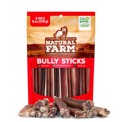 Natural Farm Bully Sticks sin olor de 6 pulgadas, entretenimiento duradero para perros.