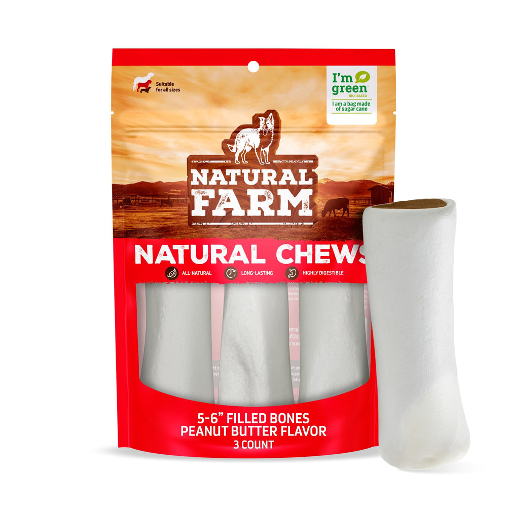 Natural Farm hueso relleno tocino-queso, ayuda potencial para limpieza dental y masticación prolongada.