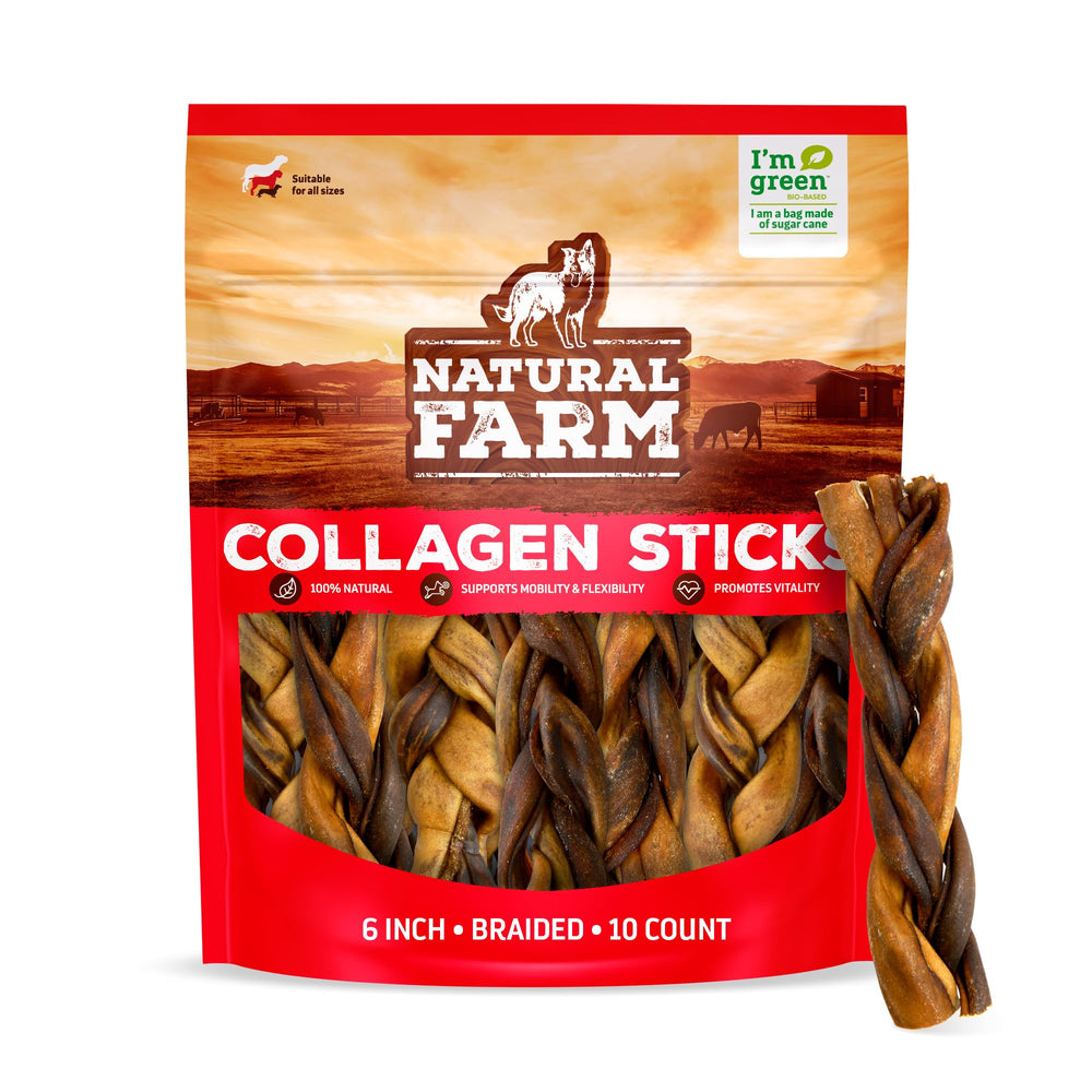 Natural Farm masticables trenzados de colágeno empaque frontal, duración prolongada para perros
