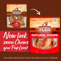 Natural Farm orejas de cerdo para perros, detalle de textura masticable.