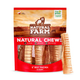Traquea de res Natural Farm frente al empaque, opción natural para premiar a tu perro