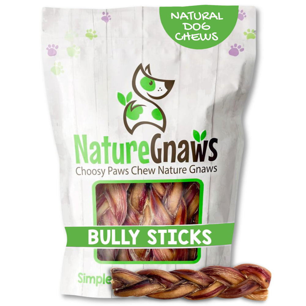 Nature Gnaws palitos trenzados de res para perros, tres piezas, masticación duradera