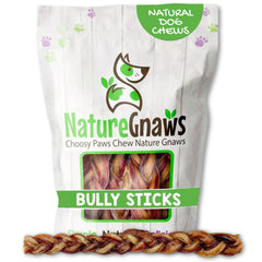 Nature Gnaws palitos trenzados de res, masticables duraderos para perros grandes y mordedores activos