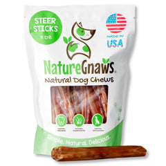 Nature Gnaws Steer Sticks para perros, origen EE. UU., masticación segura.