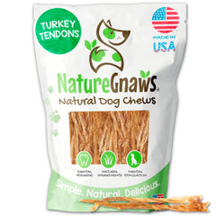 Nature Gnaws tendones de pavo para perros, textura duradera para masticar.