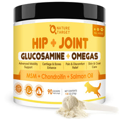 Nature Target glucosamina para perros en bote mejora la movilidad articular.