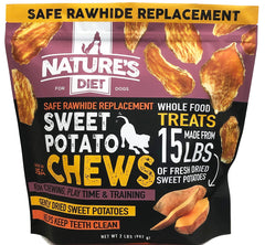Nature's Diet masticables batata dulce en empaque, premio natural para perros.