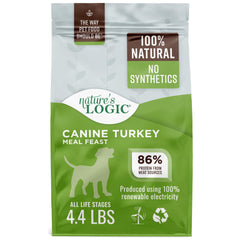 Nature's Logic comida seca para perros con pavo, alta proteína para músculos.