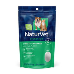 NaturVet Enzimas Digestivas: botella de polvo para apoyo digestivo en perros y gatos.