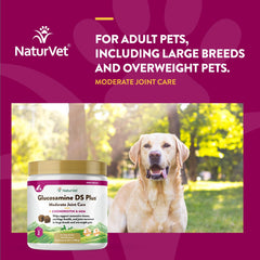 Etiqueta NaturVet Glucosamine DS Plus, fórmula para articulaciones de mascotas.