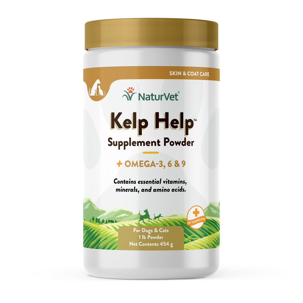 NaturVet Kelp Help Omegas en polvo para perros y gatos, mejora el pelaje.