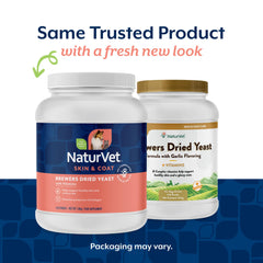 NaturVet levadura de cerveza deshidratada con vitaminas B y C para piel sana y pelaje brillante.