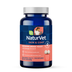 NaturVet levadura de cerveza seca con ajo en envase, sabor suave para perros y gatos.