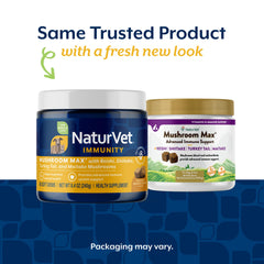 NaturVet Mushroom Max, detalle de la etiqueta, ingredientes clave para la vitalidad.