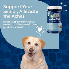 Etiqueta de NaturVet Senior Advanced Joint Health en la botella de 60 unidades