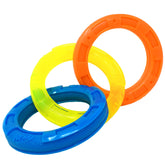Nerf Dog 11.5in tres-anillos TPR Tug, vista frontal azul, ideal para juego interactivo.