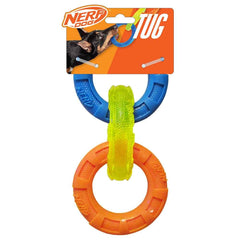 Nerf Dog tres anillos, juguete exterior para juegos intensos y agarre cómodo.