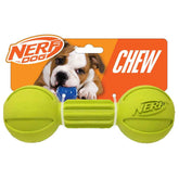 Nerf Barbell de goma verde para mordida segura y juego prolongado.