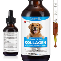 Netwik Colágeno para perros, frasco 2 oz, apoya piel y pelaje saludables.