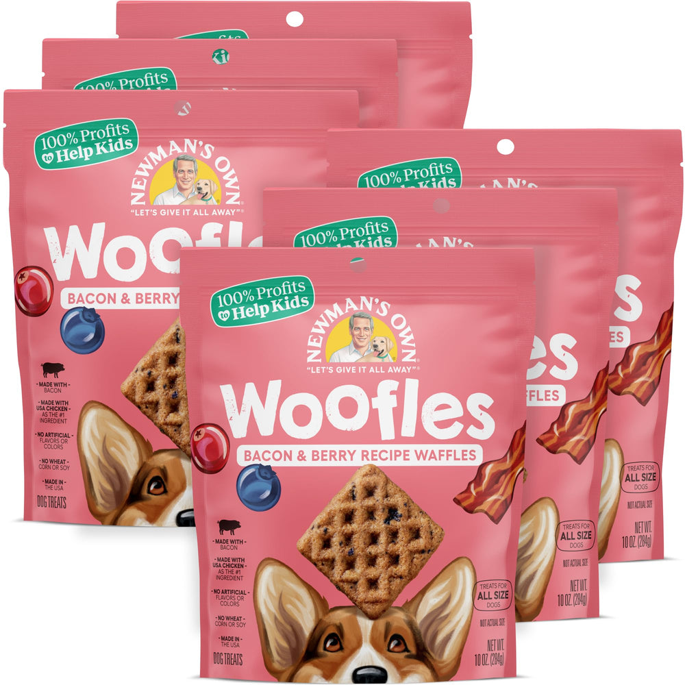 Newman's Own Woofles para perros: gofres sabor tocino y bayas, premio delicioso.