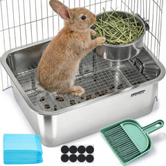 NEWTRY caja de arena inoxidable para conejos, fácil de limpiar y duradera