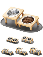 NiHome bandeja de alimentación para gatos hecho de bambú, estable durante las comidas.