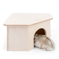 Niteangel cachette hamster en bois bouleau avec toit et rampe, refuge stimulant.